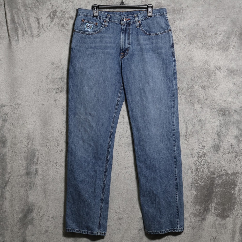 Cinch Jeans Mens 35x35.5 Blue Denim Straight Leg Western Cowboy Whiskering